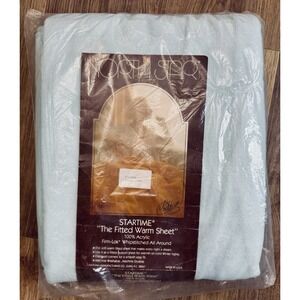 Vintage Acrylic Full Warm Winter Sheet Full Fitted NEW Blue Solid Retro Startime